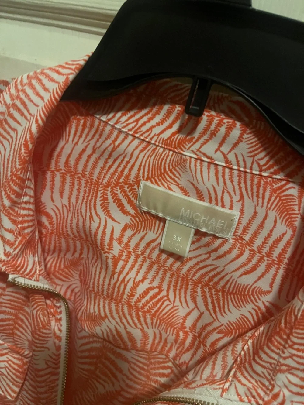 Michael Kors Coral & White Printed Zip-Front Blouse